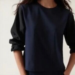 Athleta Shirt Size Large Womens Navy Black Harlow Long Sleeve Hybrid Top Vented